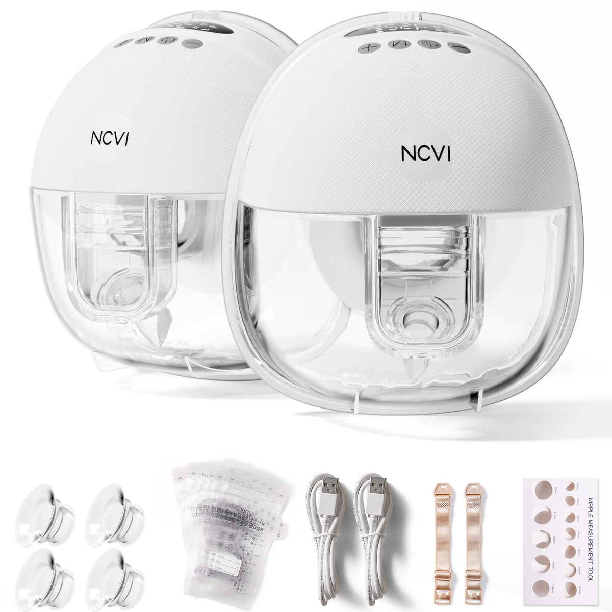 NCVI 2Pack Wearable Breast Pump Hands‑Free,1500mAh Battery,Quiet LED Display,4 Modes 9 Levels,19/21/24mm Flanges for Nursing Mom