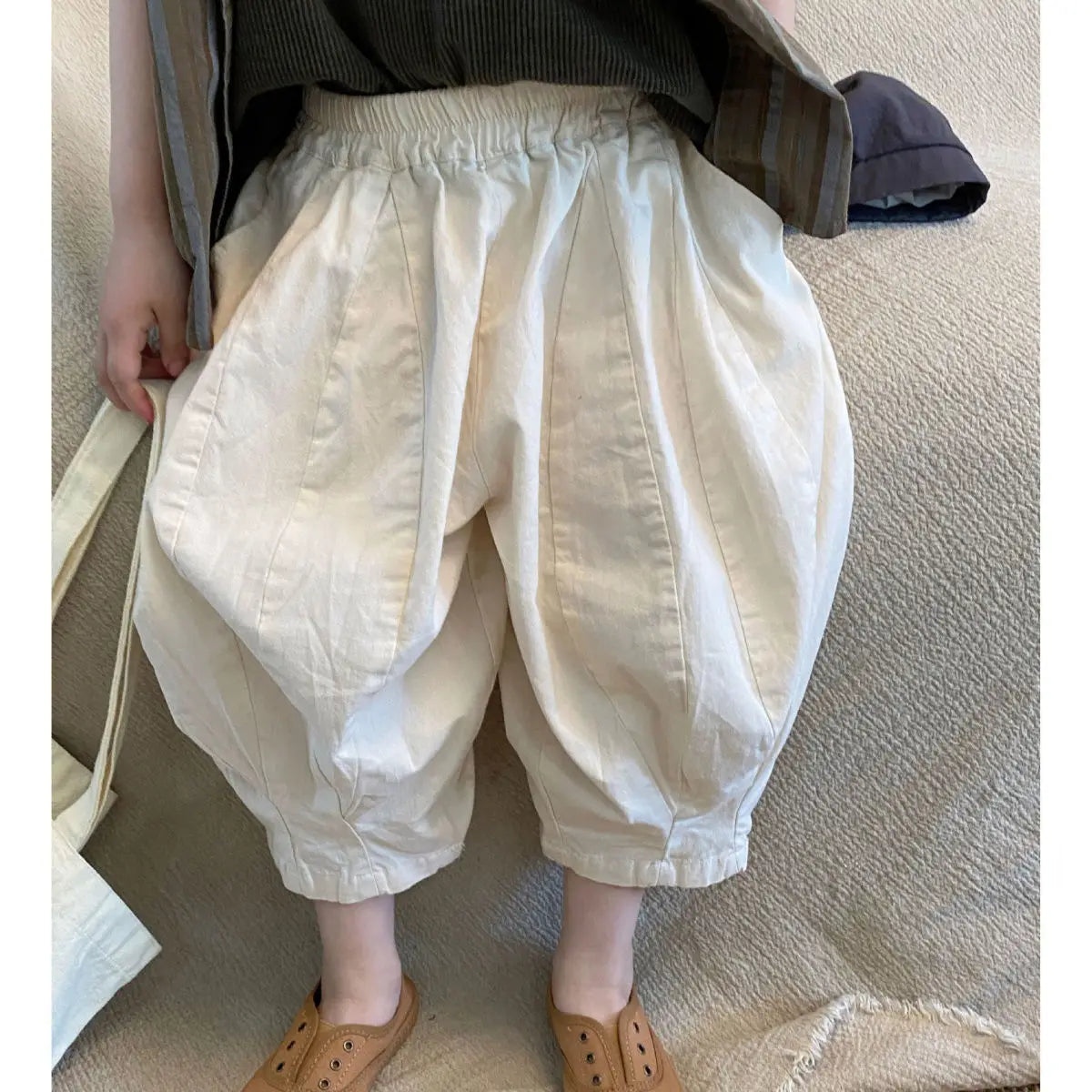 Children's Pants Korean Summer New Girls Solid Color Casual Wide Leg Cropped Pants for Boys Versatile Harlan Pants