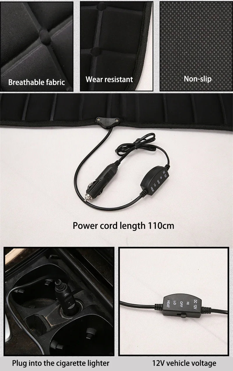 EAFC 12V Car Heating Cushion Heated Seat Pad Heater Winter Warmer Seat Winter seat Protector Auto Seat Cushion Pad Winter Mat