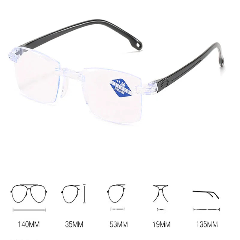 Intelligent Zoom Anti-blue Light Frameless Frame Cutting Edge Reading Glasses Men And Womean