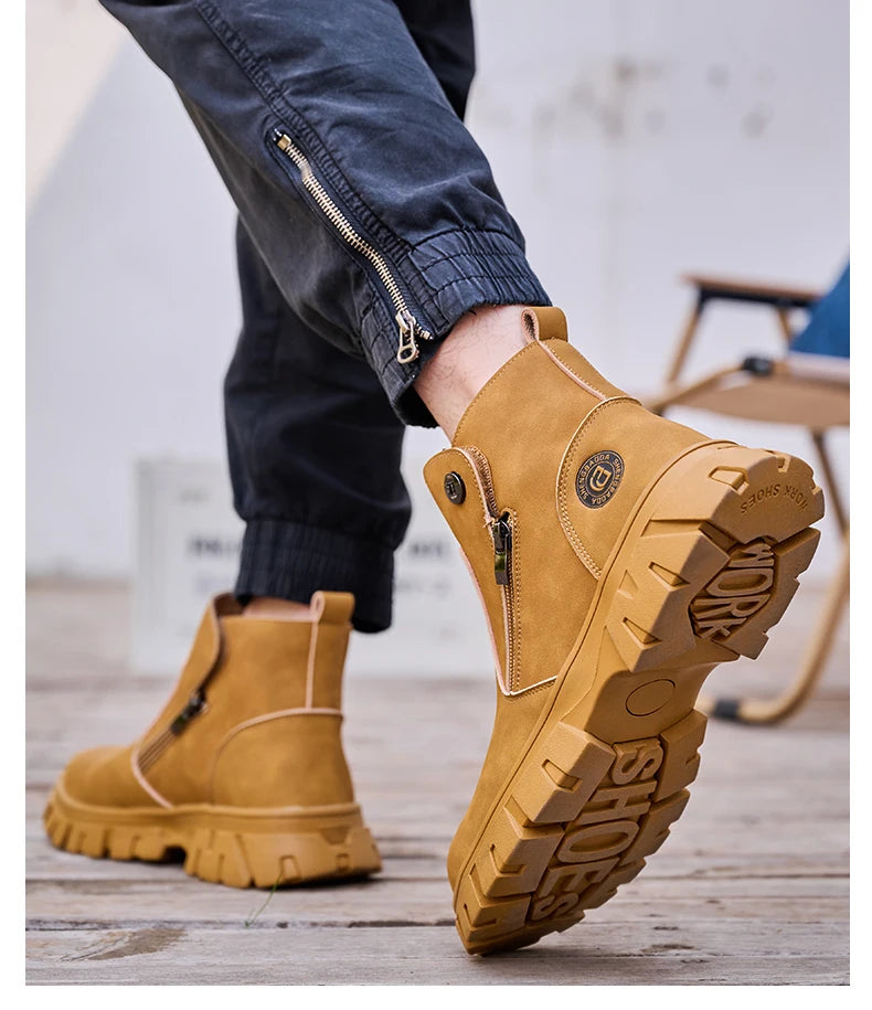 Steel Toe Work Boots side zipper anti-slip work shoes  Anti-Smash Anti Puncture industrial construction waterproof safety shoes