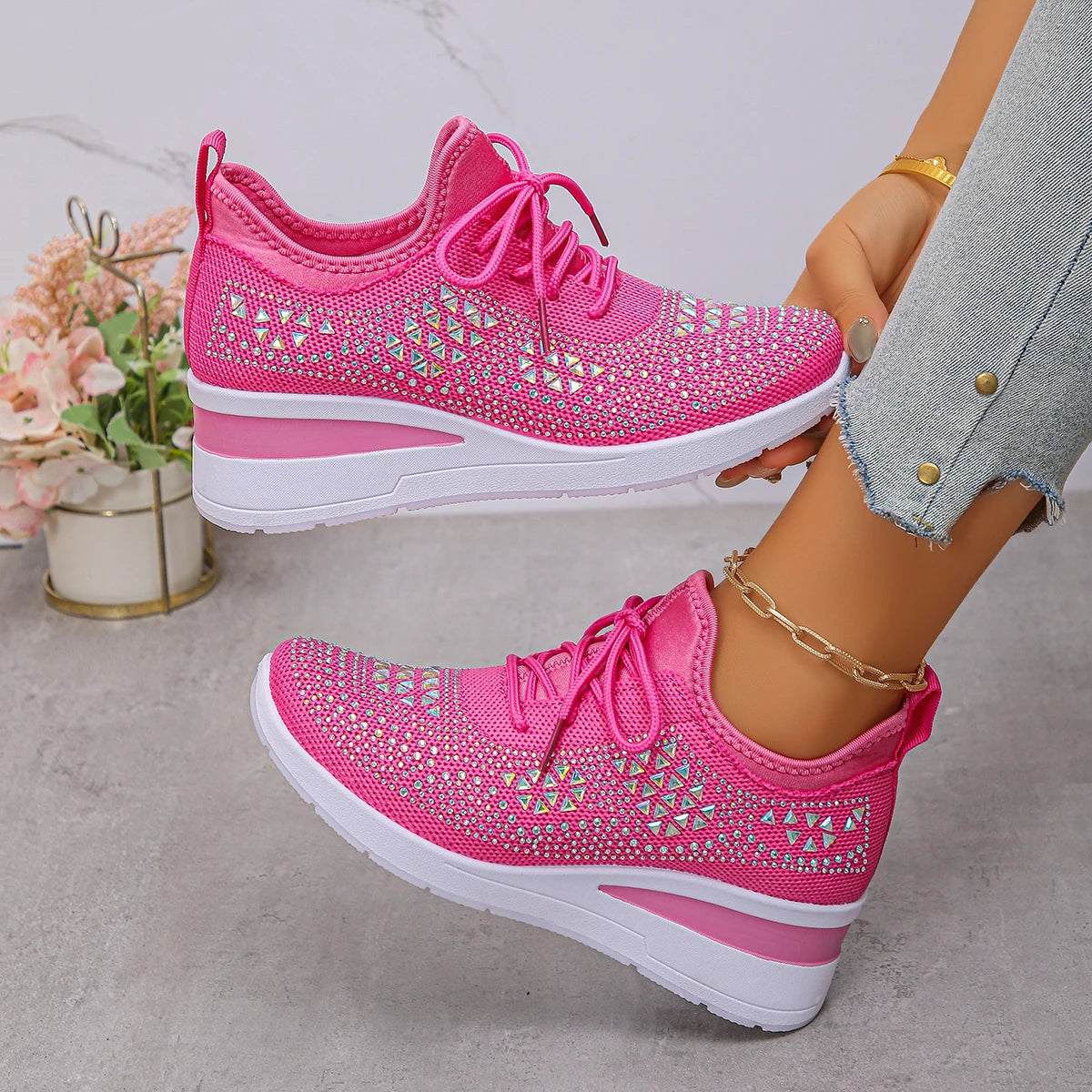 Women Sneakers 2025 New Mesh Outdoor Platform Sneakers Women Wedges Thick Bottom Breathable Casual Tennis Vulcanize Shoes Women