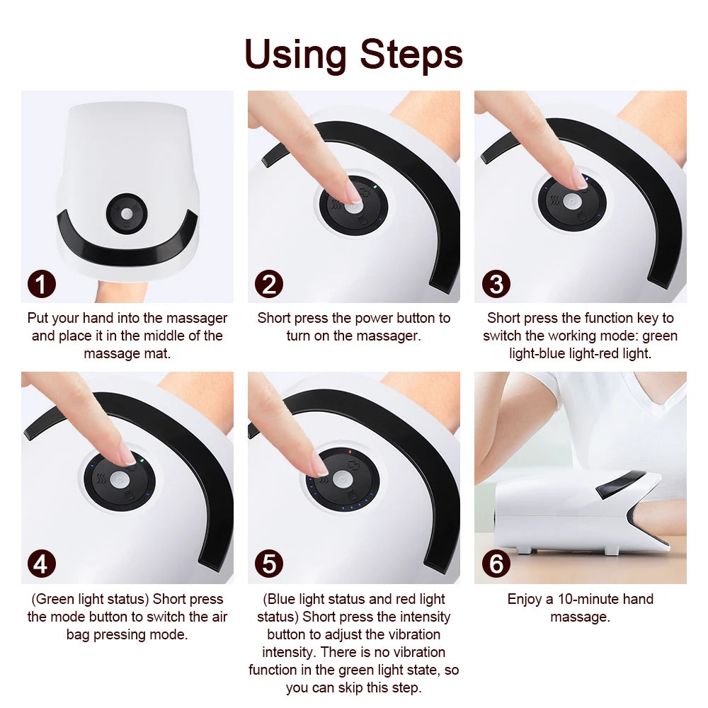 Electric Hand Massager Air Bag 3 Modes Hot Compress Kneading Hand Massage Machine Promote Finger Blood Circulation Relax Hands