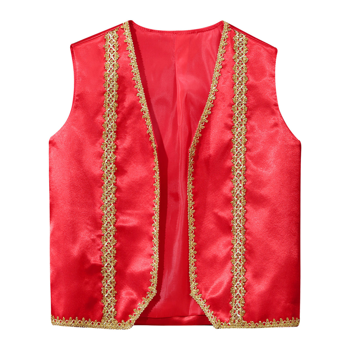 Kids Girls Boys Medieval Steampunk Costume Arabian Prince Sleeveless Golden Trim Waistcoat Vest Halloween Cosplay Fancy Dress Up