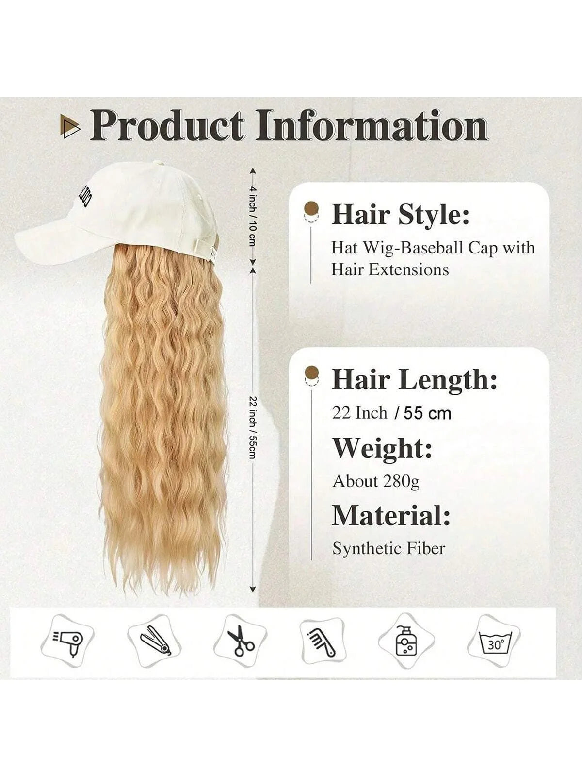 Hat Wigs Baseball Cap Synthetic Wigs With Short Bob Wavy Curly Hair Extensions Adjustable Wings That Attached Short Extensions