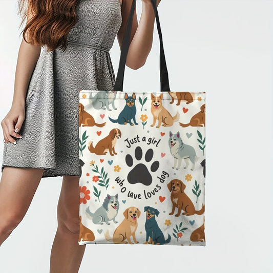 1pc Stylish Dog Mom Tote Bag -"Just A Girl Who Loves Dogs" Print with Cute Dog Illustrations