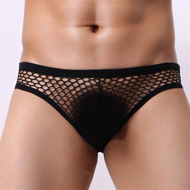 Sexy Mesh Men Underwear Jockstrap Men Briefs Breathable Fishnet Big Pouch Panties Hollow Brief Cueca hombre Male Underpants