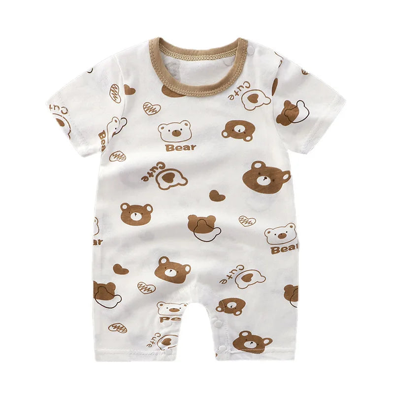 Breathable Cotton Baby Cartoon Jumpsuits, Short Sleeve Bodysuit for Newborn Infant Boys Girls Rompers of Crawling Clothes