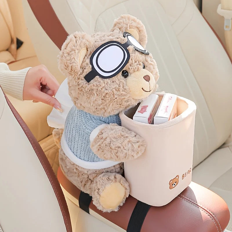 Cute Car Tissue Holder & Trash Can 2-in-1, Creative Car Organizer, Armrest Storage for Car Accessories, Space-Saving Auto Gadget