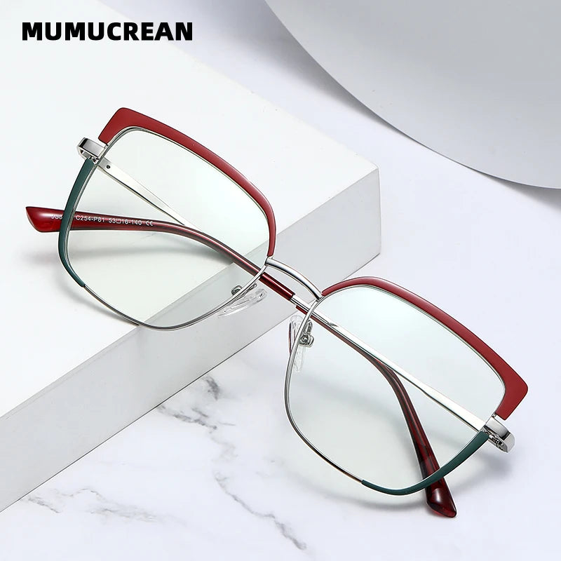 Fashionable anti-blue light glasses for women with a spring-legged metal frame in two colors; suitable for myopia.