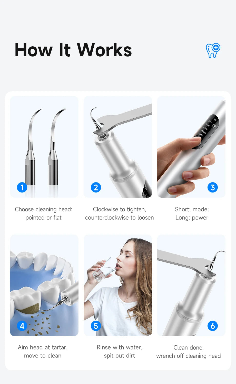 Electric Ultrasonic Dental Scaler 5 Smart Modes T11 Dental Tarter Calculus Cleaning Plaque Tooth Stains Remover Teeth Whitening