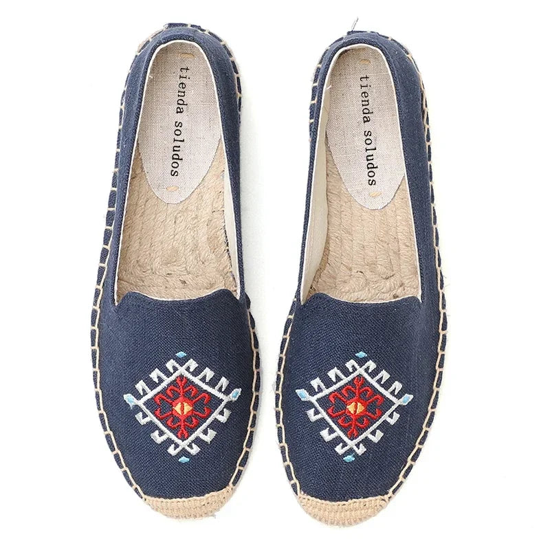 Women's Casual Flats Shoes with Embroidered Hemp Flat Platform Round Toe Spring/Autumn Comfortable