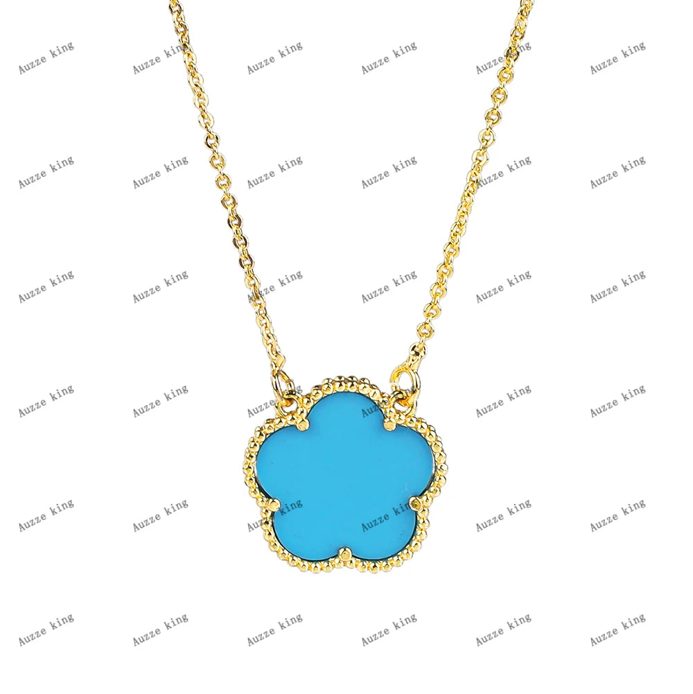 Double Sided Plum Blossom Natural Stone Hot Selling Plant Five Leaf Flower Pendant Necklace Collarbone Chain Woman Clover