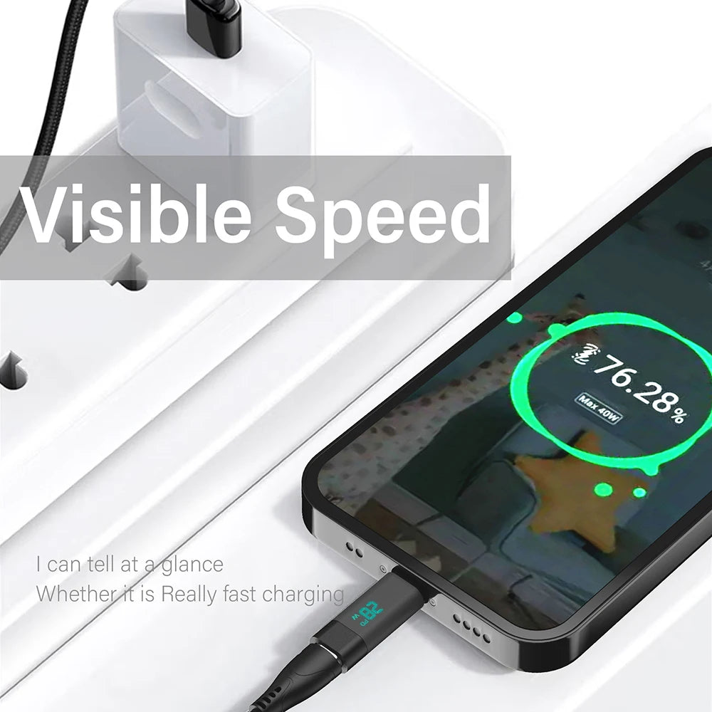 99W Power Digital Display Type C to Type C Adapter For USB to Type C Cable Type C to Type C Cable Fast Charging Cable Visible