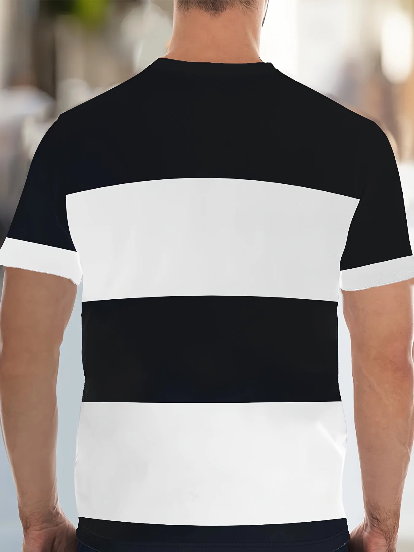 Fashionable men's summer striped print micro elastic breathable round neck T-shirt shorts set outdoor casual two-piece set