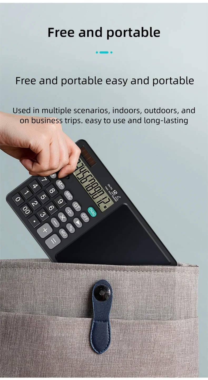 Desktop office calculator; Financial accounting; School office; Teacher student writing draft memo; Handwriting board computer.