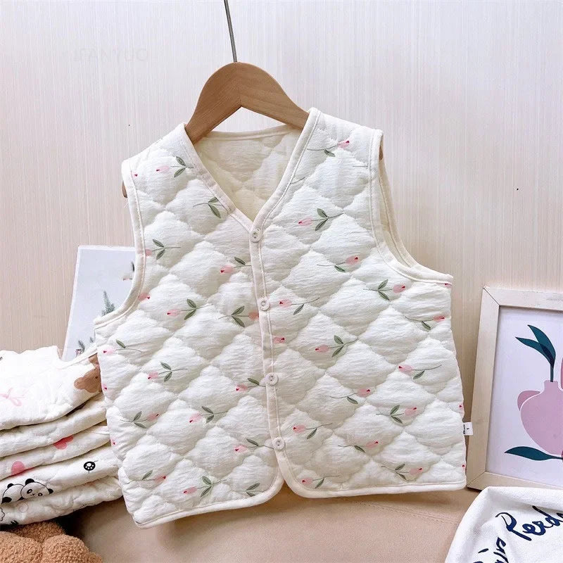 Spring Autumn Versatile Children Cotton Vest Cute Cartoon Boys Girls Infant Vests Winter Baby Warm Vest Coats Children Clothing