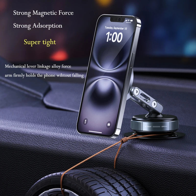Magnetic Car Phone Holder, Mechanical Vacuum Suction Phone Holder, 360°Rotating Folding Car Navigation Gym Streaming Bracket