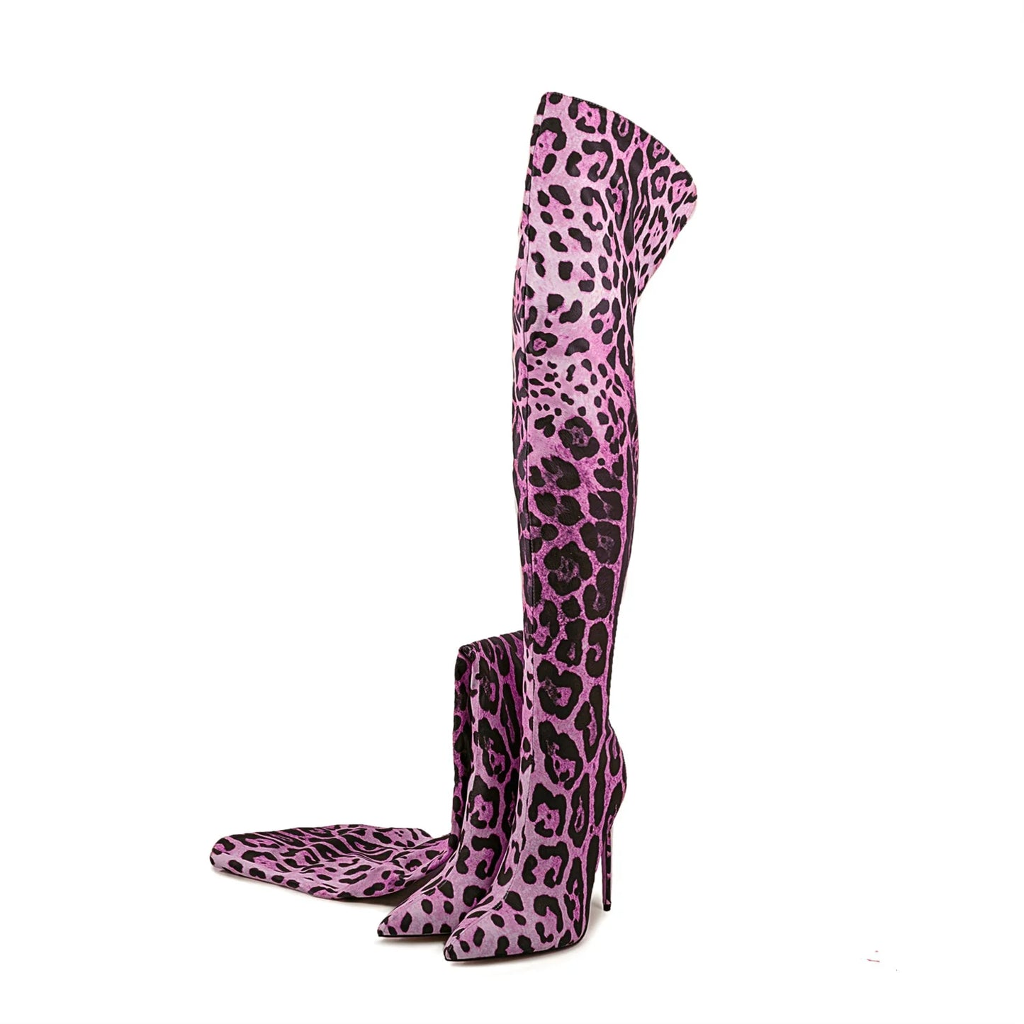 2024 Women's Euro-American Zebra Print Over-the-Knee Boots - Paneled Pointed-Toe Back-Zipper Stiletto, Plus Size Fashion Chic
