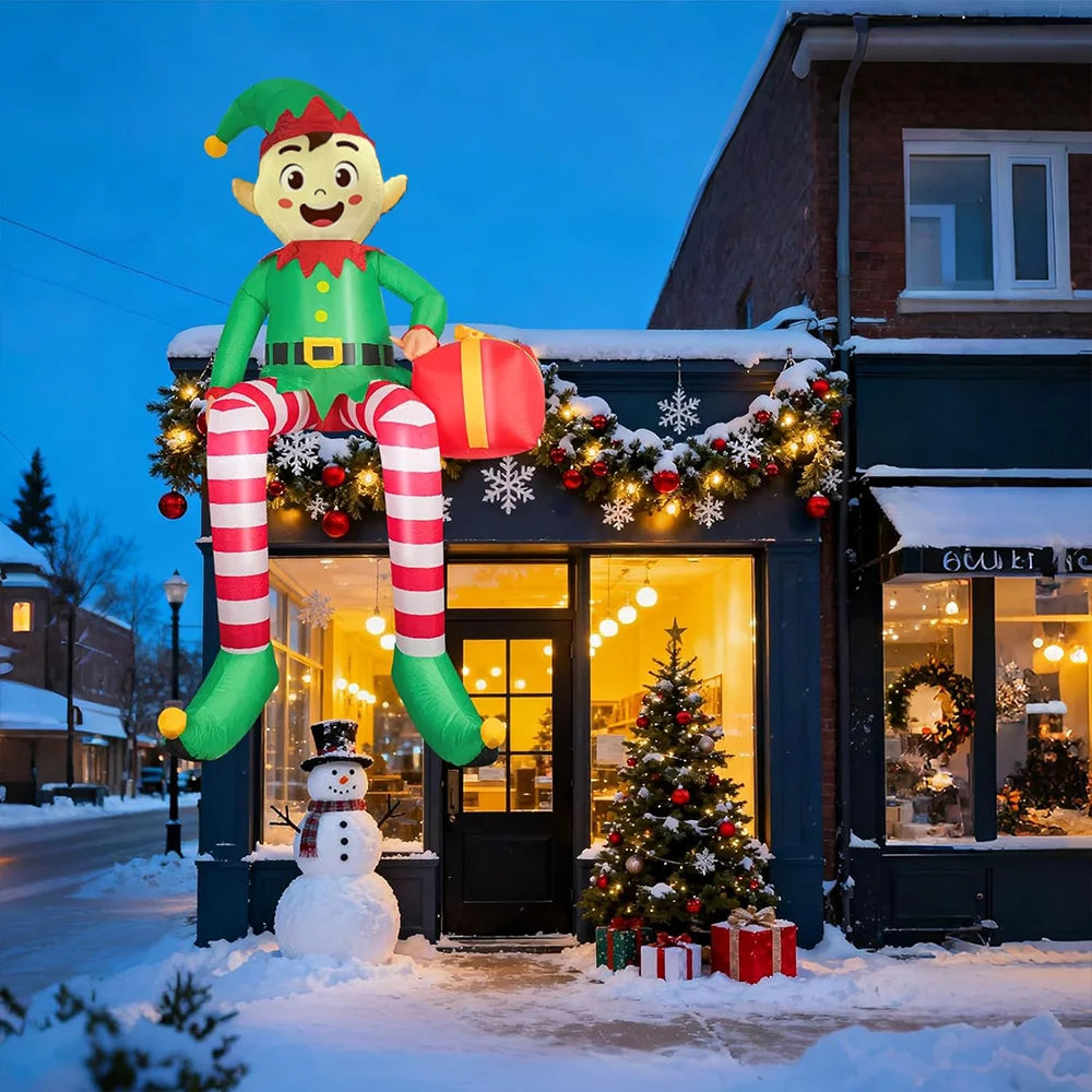 2.4M Christmas Inflatable Sitting Elf Outdoor Decoration Standing Gingerbread Man Inflatable Christmas Blow up Yard Decorations