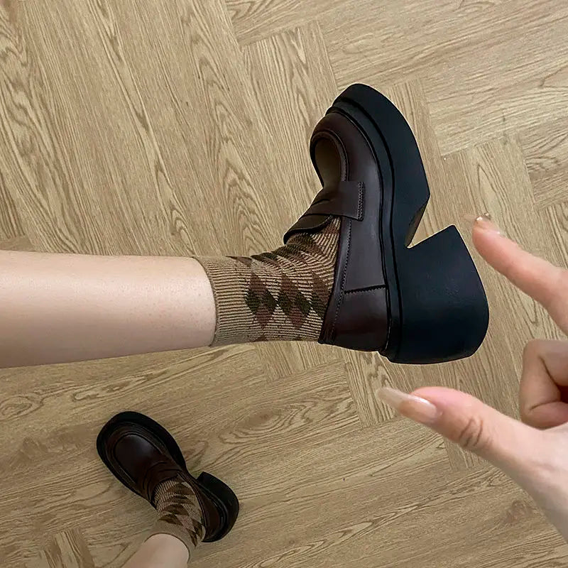 Ladies Pumps Evening Women's Shoes Luxury Leather Casual Cute Kawaii Platform Square Heels Round Toe Shoe Lastest High Quality E