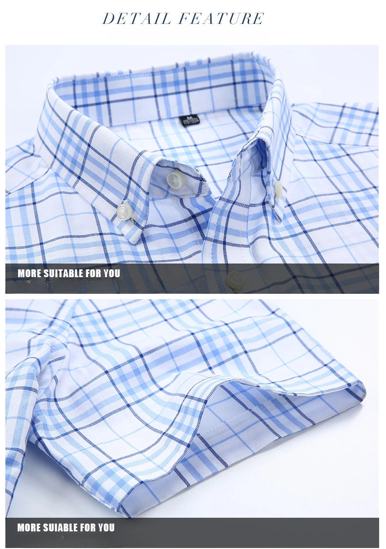 New in shirt hight qulity100%cotton summer short sleeve shirts for men slim fit shirt thin plaid houndstooth soft office clothes
