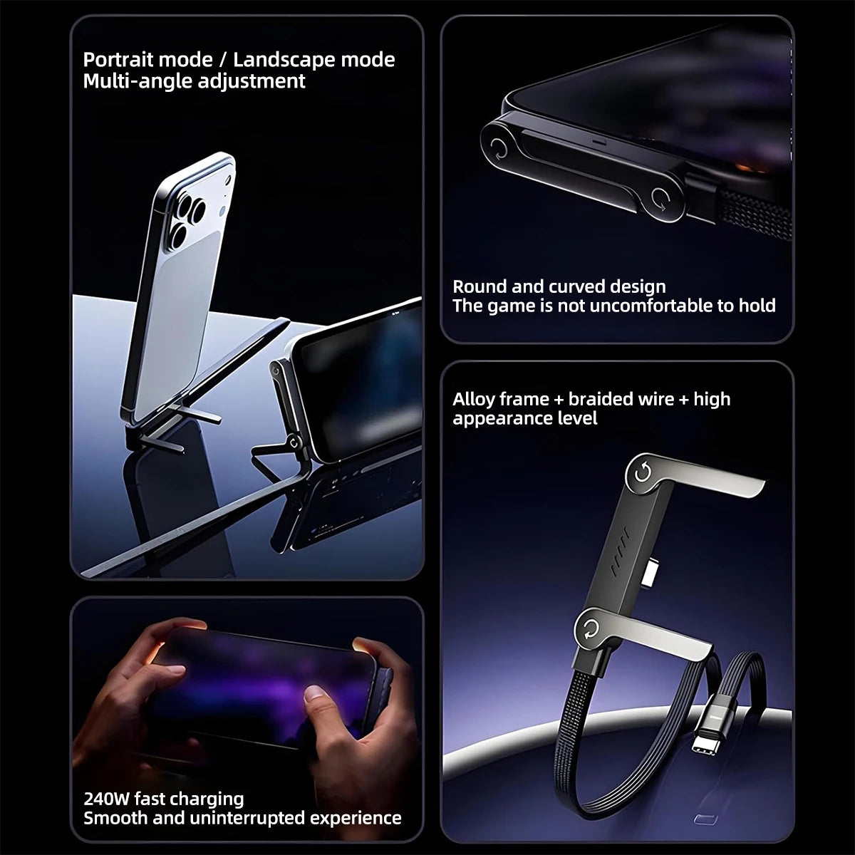 Ankndo 240W Fast Charging Foldable Phone Stand with 360 Rotating Type C Charging Data Cable 2-In-1 Phone Tablet Foldable Holder