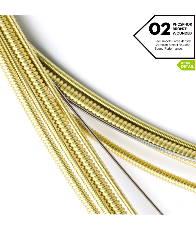 Orphee Acoustic Guitar Strings Set Medium Carbon Steel Hexagonal Core Rust Prevention Treatment Folk Guitar Parts & Accessories