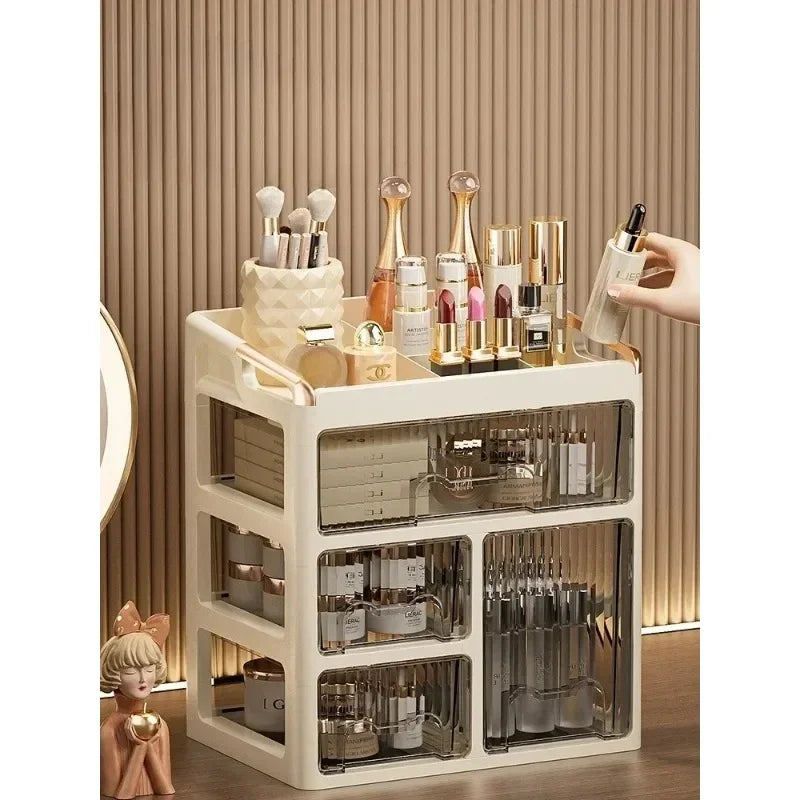 High End Makeup Storage Box - 3-Layer Minimalist Lipstick Drawer Cabinet Organizer