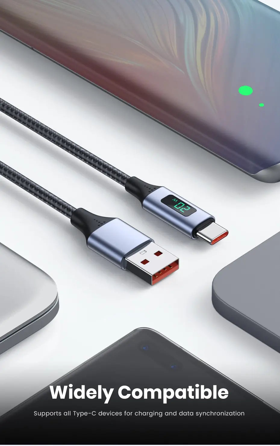 TOPK Micro USB Cable USB Type C Cable 3A for Samsung Xiaomi Fast Charging USB C With Digital Display Mobile Phone Cable