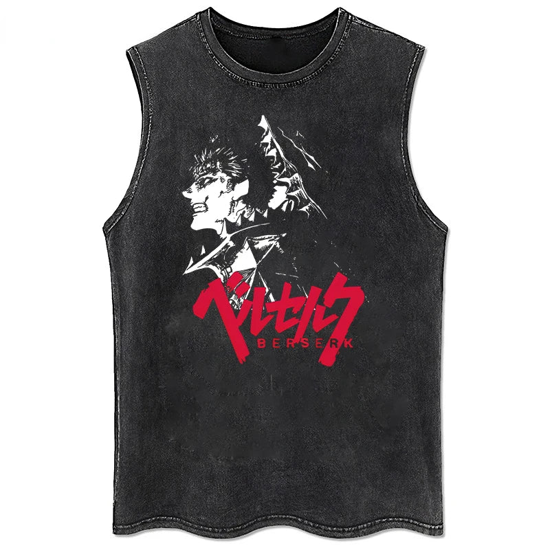 Berserk Logo Graphic Tank Top Manga Print Vest Men Women Sleeveless Shirt Vintage Washed Oversized 100% Cotton Gym Clothing