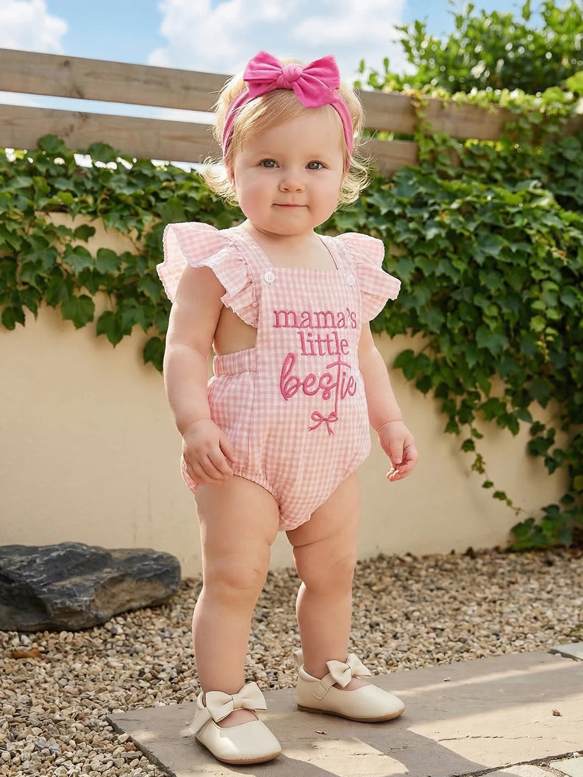 Baby Girl 2Pcs Summer Outfits Ruffle Sleeveless Bow Embroidery Romper with Headband Set Newborn Baby Bodysuits Clothes