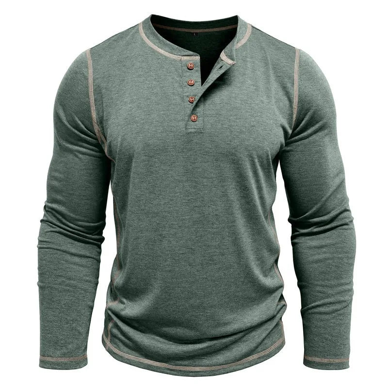 2025 Autumn Winter New Fashion Men's Casual Trendy Basic Henry Collar Long Sleeve Button Solor-coded T-shirts Male Clothes Tops
