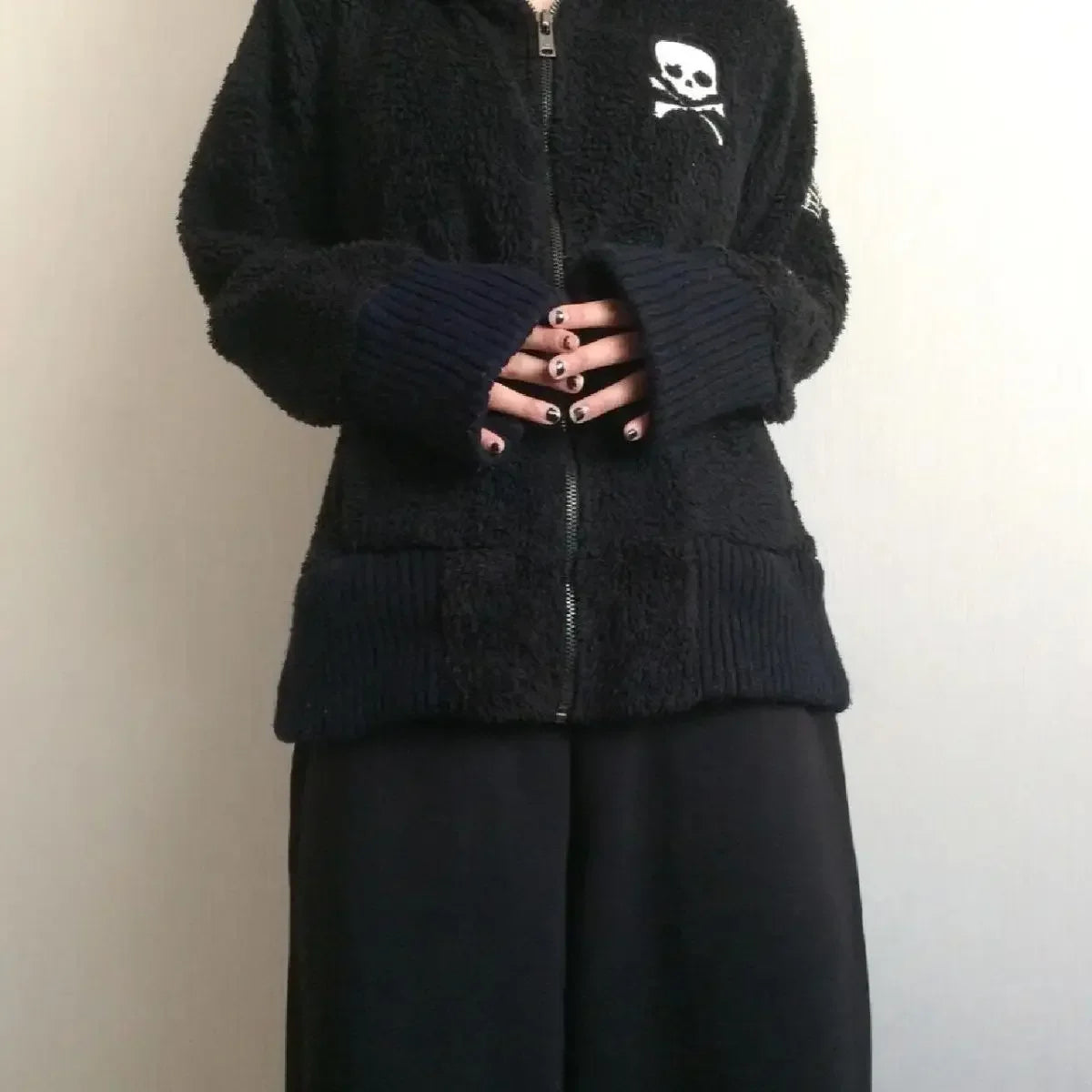 Lamb Wool Jackets Women Gothic Y2k Hoodies Cross Skull Grunge Zipper Sweatshirts Vintage Casual Hooded Coats Harajuku Streetwear