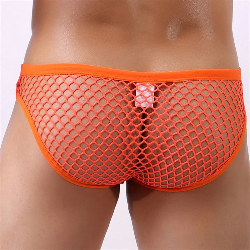Sexy Mesh Men Underwear Jockstrap Men Briefs Breathable Fishnet Big Pouch Panties Hollow Brief Cueca hombre Male Underpants