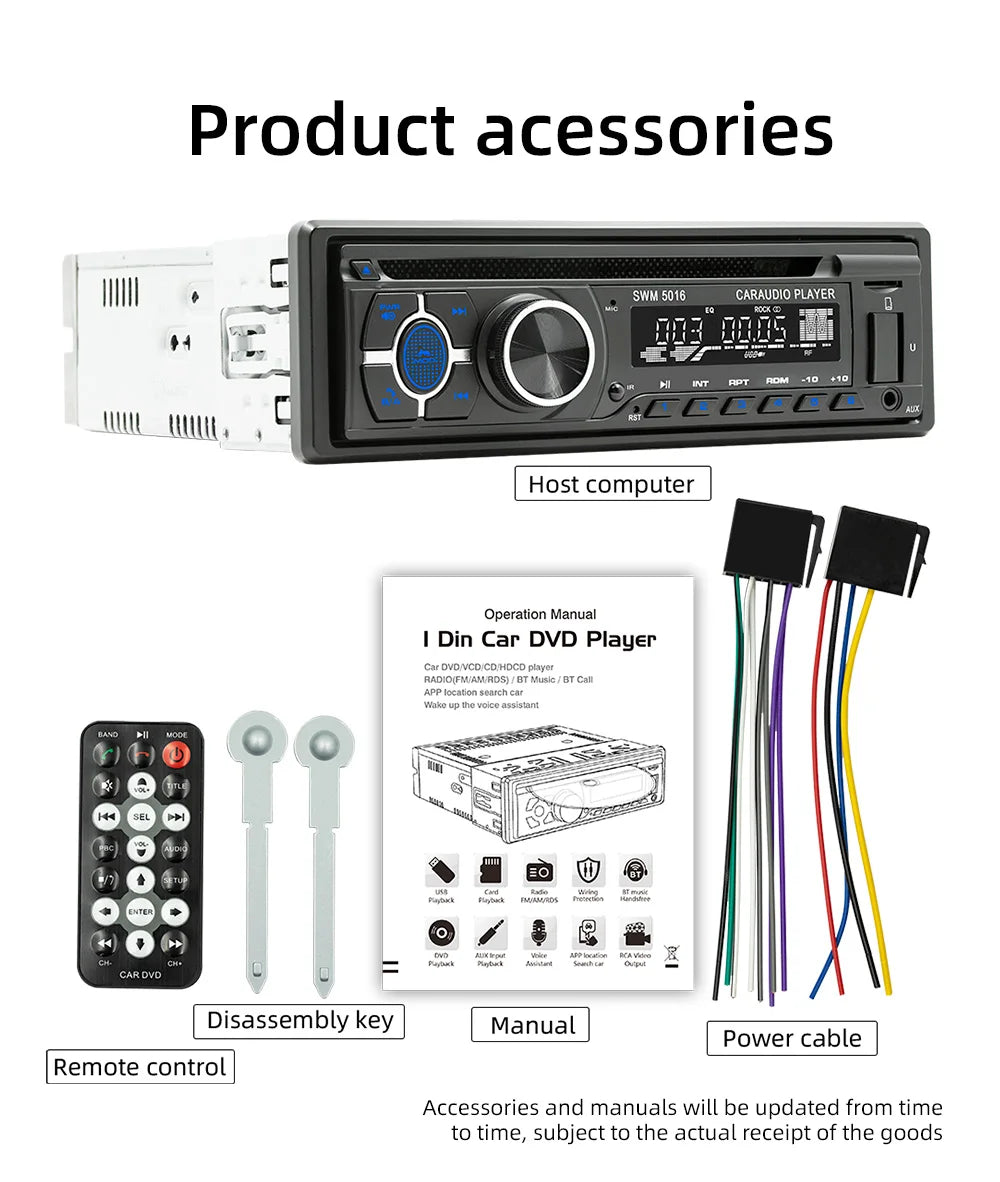 BQCC 1 Din Universal Car DVD/CD/VCD Player AI Voice BT USB TF AUX Input RDS Radio Locate a car Wiring protection EQ Car Stereo