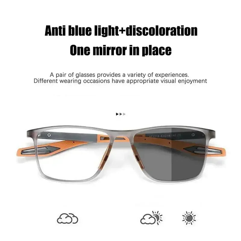 Color Changing Multifocal Reading Glasses Outdoor Anti Slip Anti Blue Light Presbyopia Eyewear Photochromic Multifocal Glasses