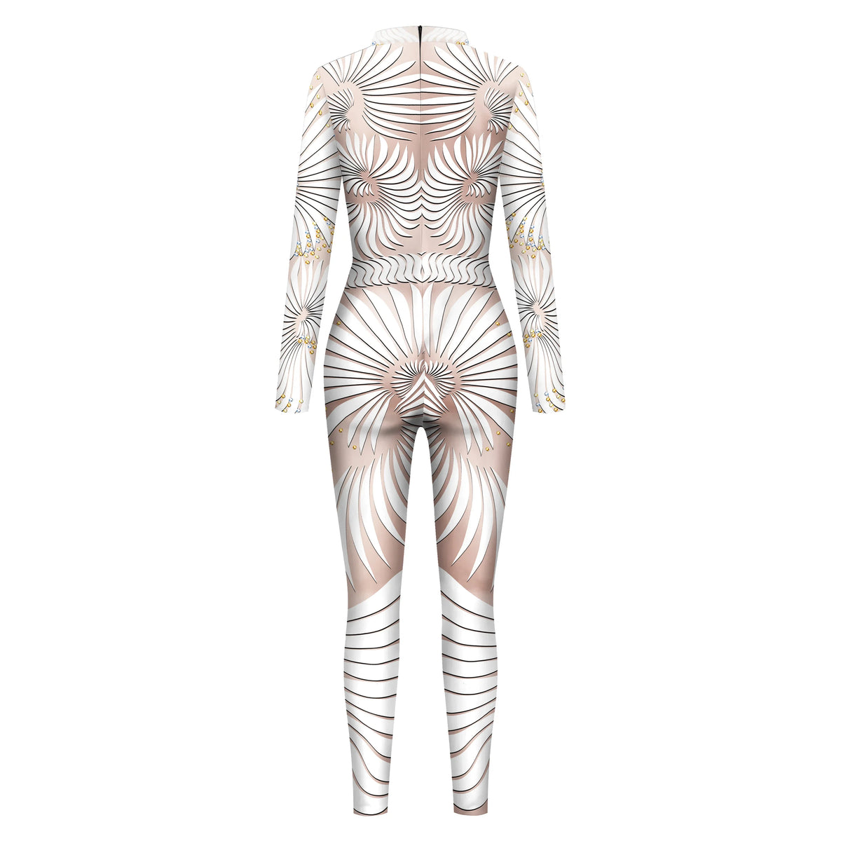 Halloween Cosplay Costume Shiny Sexy Lace Sequins Pattern 3D Printed Slim Bodysuit Theme Party Role Playing Jumpsuit for Women