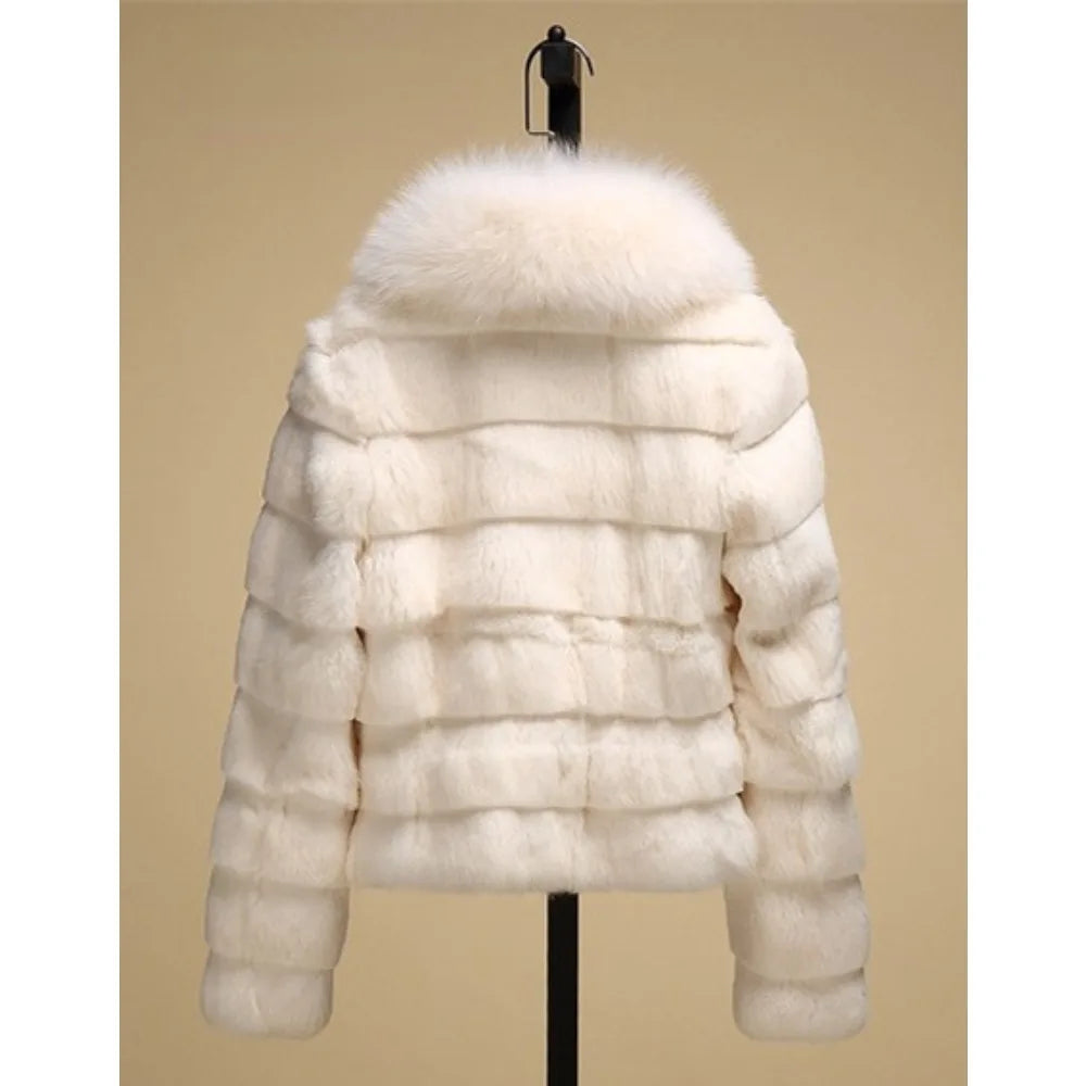 OFTBUY 2024 New Real Rabbit Fur Coat with Fox Fur Collar Women Full Pelt Fox Fur Jacket Winter Rabbit Fur Waistcoat High Street
