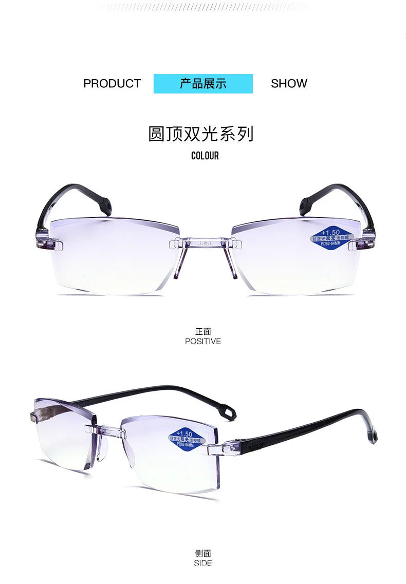 New frameless edge cutting blue light presbyopia glasses with intelligent zoom high-definition presbyopia glasses for