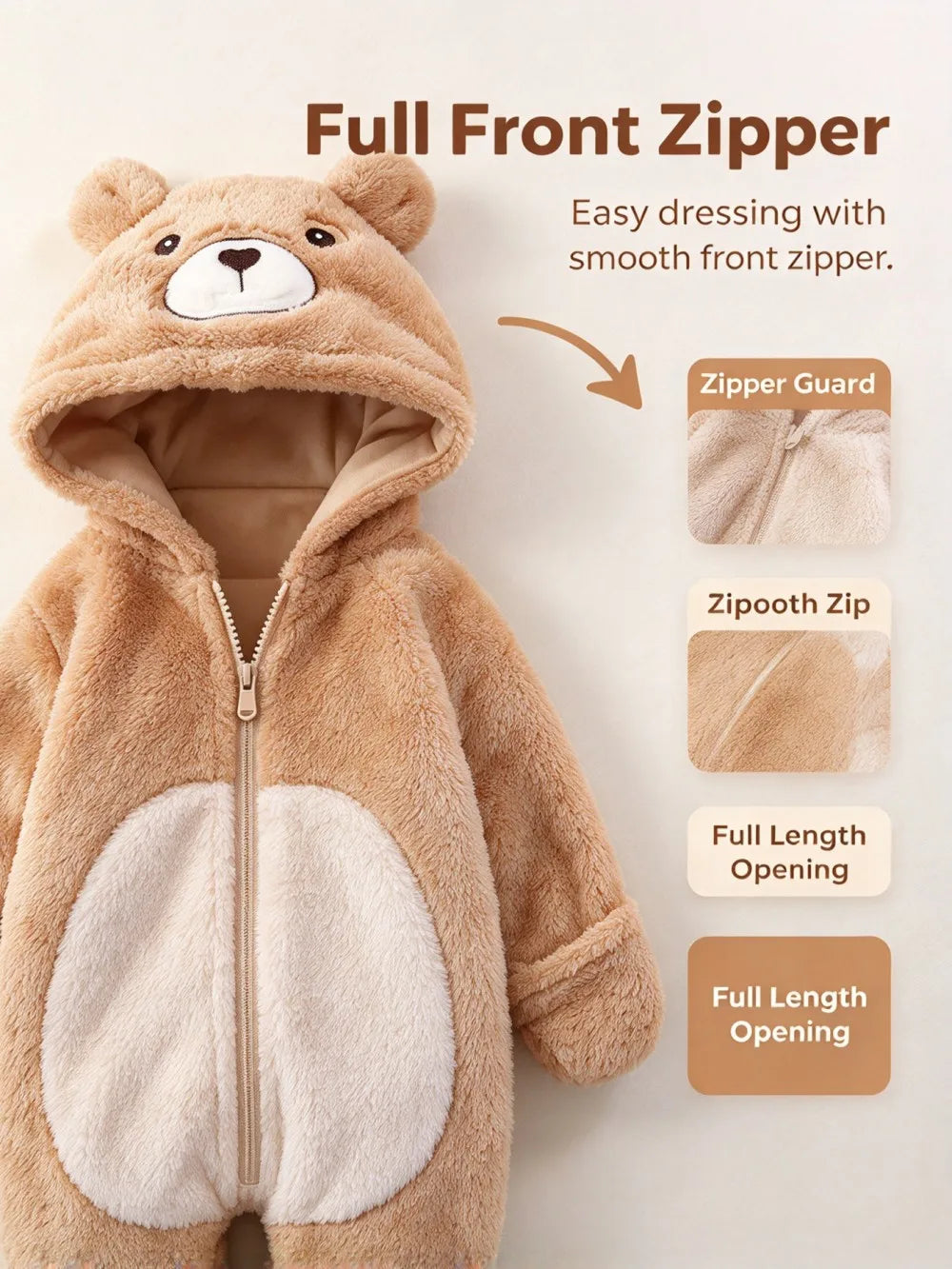 Baby Animal Onesie 0-12M Panda Bunny Bear Hooded Plush Romper Soft Warm Coral Fleece Jumpsuit Newborn Bodysuit Winter Costume