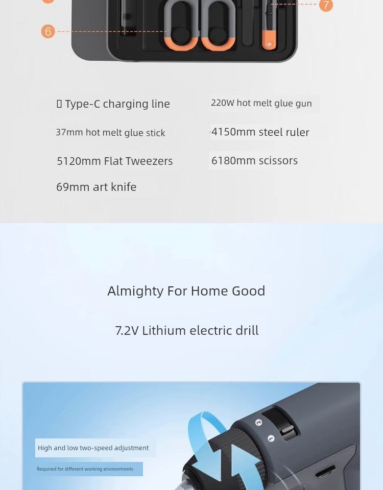 Deli Home Daily For Home Wire Cutter Hammer Lithium Electric Drill Emergency Repair Multifunctional Suit Tool H1001