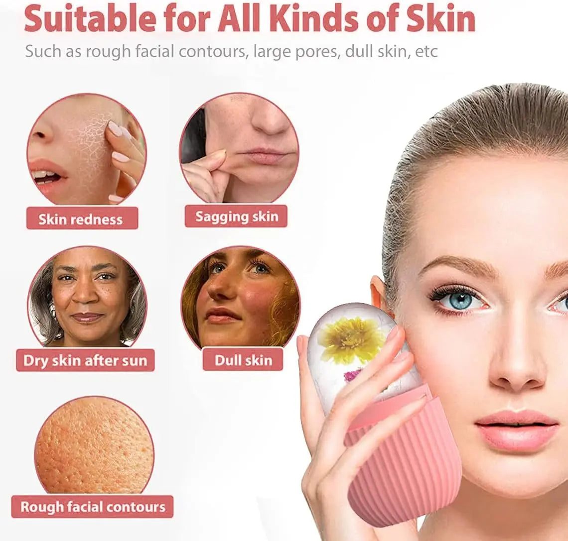 LUCKSTELLA 4Pcs Skin Care set Ice Face Roller &  Stainless Steel Gua Sha Board & Silicone Shower Brush Face Massage Roller
