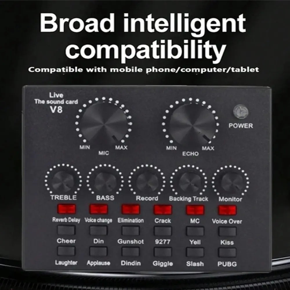 Audio Mixer V8 Sound Card Karaoke Recording Studio Record Mic Sound Card Black White External Sound Card Mobile Record