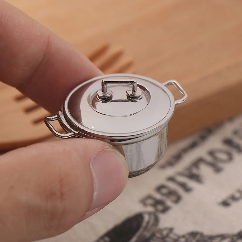 1Pcs 1/12 Dollhouse Miniature Imitated Stainless Steel Casserole Kitchen Cookware