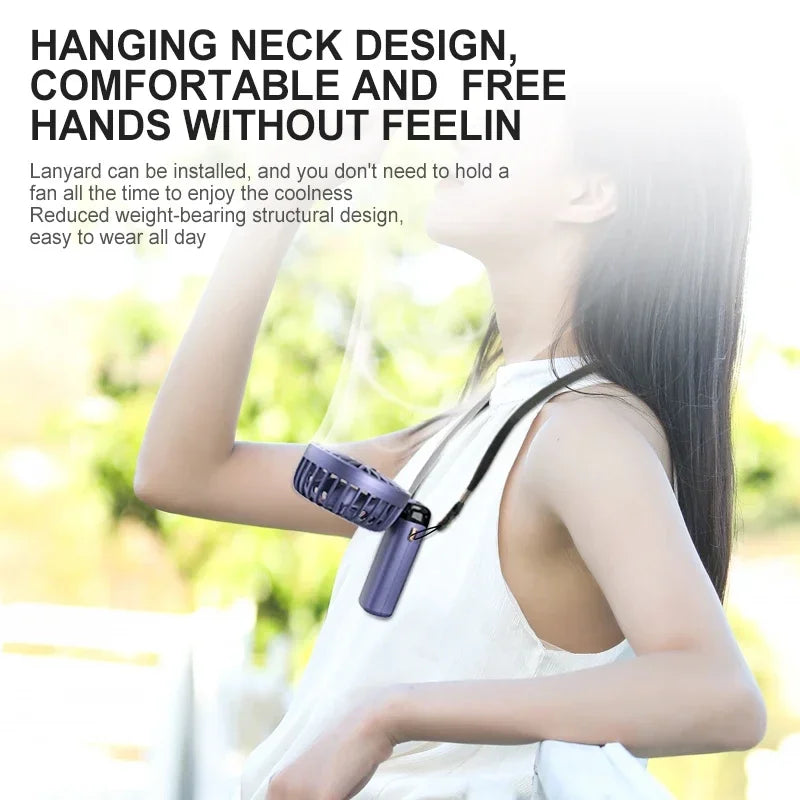 Folding Fan Mini Portable Hand-Held Fan Rechargeable Multifunctional Fan With Display Screen Neck Hanging Fans