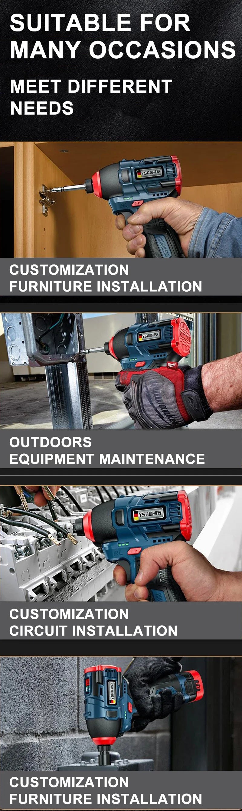 16.8V Brushless 70N.m Electric Cordless Drill 160N.m Impact Driver Screwdriver Household Multifunction Hit Power Tools