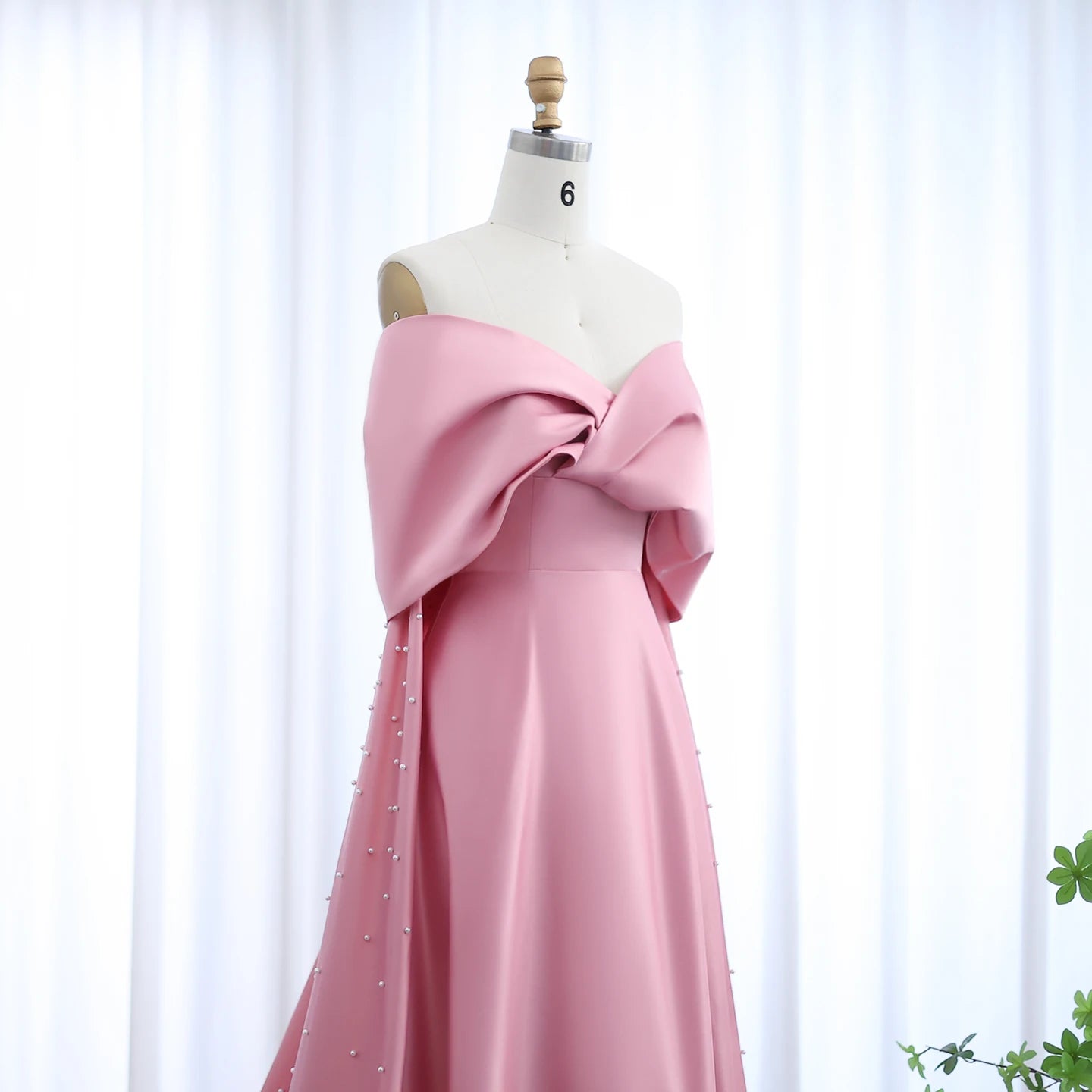 Sharon Said Luxury Dubai Pink Satin Evening Dresses with Train Off Shoulder Arabic for Wedding Party Gowns SS481 Customized