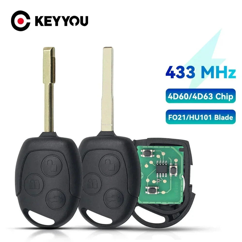 KEYYOU With Cutting Service Remote Car Key For Ford Focus Fiesta Mondeo Fusion Transit KA 2001 2002-2008 433MHz 4D60 4D63 Chip