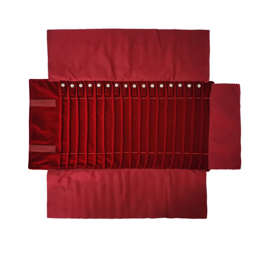 Burgundy Velvet Jewelry Roll Bag Portable Foldable for Necklace Earrings Ring Travel Exhibitions Organizer Storage Bag